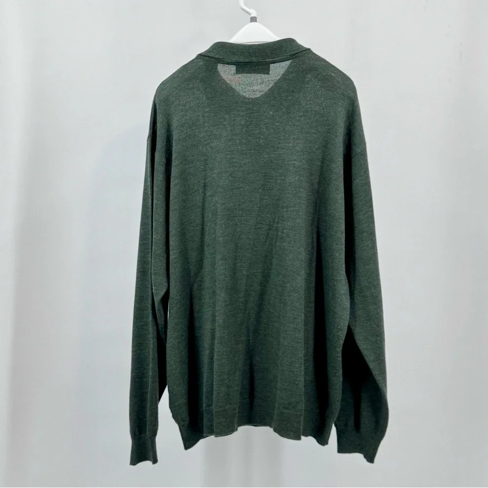 Brandini Forest Green Polo Sweater Extra Fine Merino Wool Classic Collar Size XL